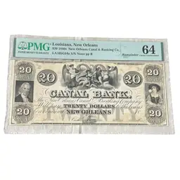 New Orleans Canal & Banking Co. Louisiana $20 1840s Remainder PMG 64 Choice UNC (FREE SHIPPING)