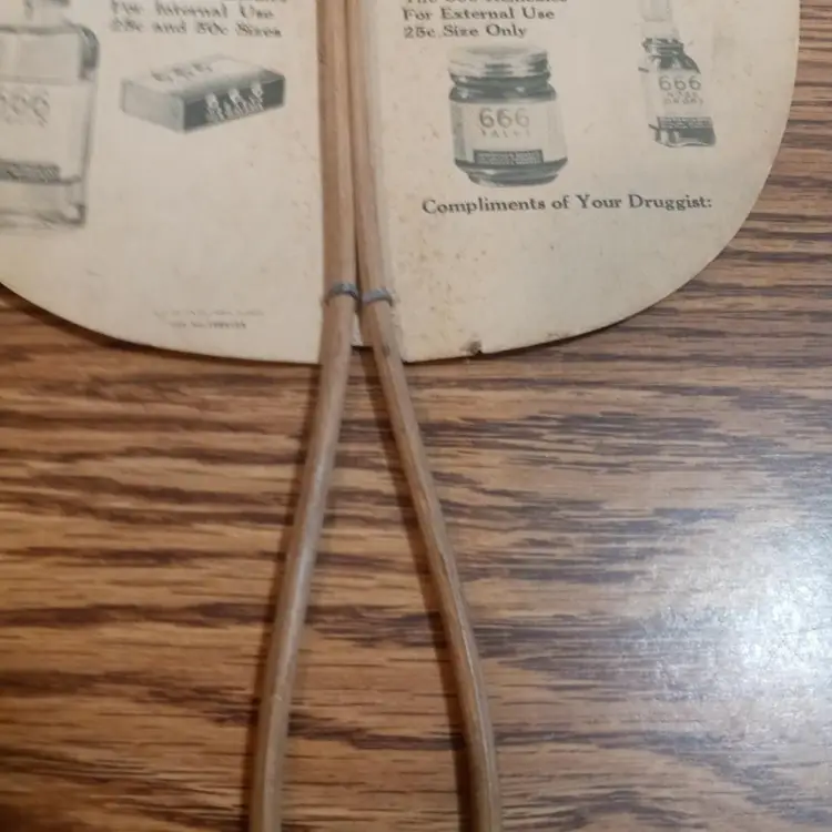 Rare Antique Advertising Hand Fan Belt Drug Store In Flora Illinois