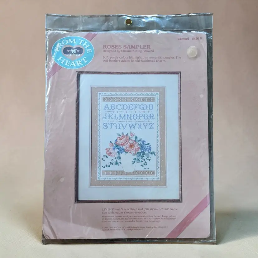 Dimensions From The Heart Roses Sampler Crewel Embroidery Kit #51018 1987 Sealed