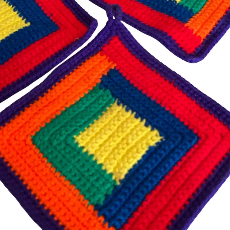 Set Of 3 Colorful Knitted Square Pot Holders @7x7 Couple Of Spots