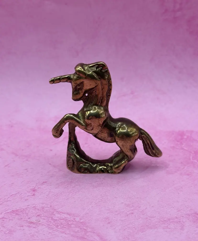 Vintage Solid Brass Rearing Unicorn Horse Figurine Statue