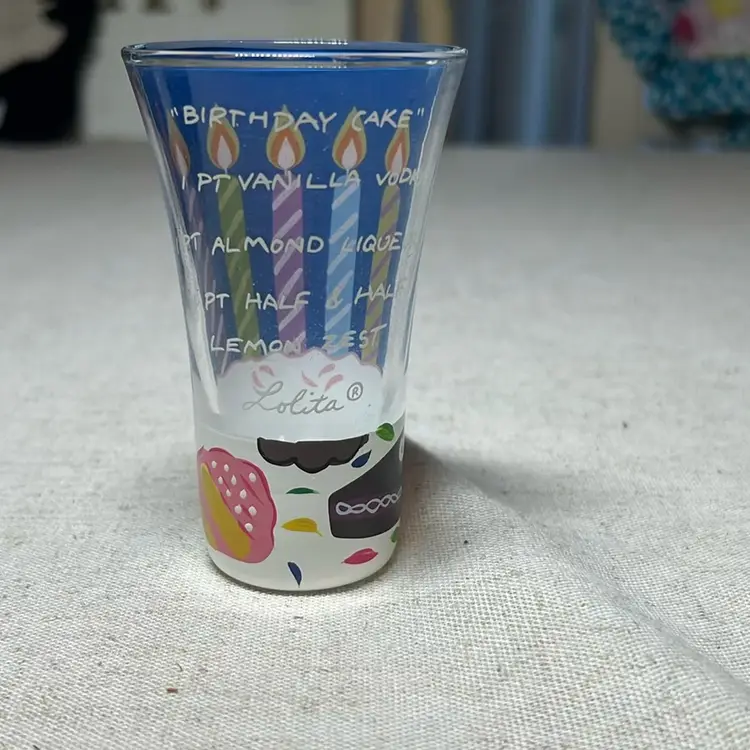 Lolita The Party Shot Collection Hand Painted Shot Glass With Recipe “ Birthday Cake”