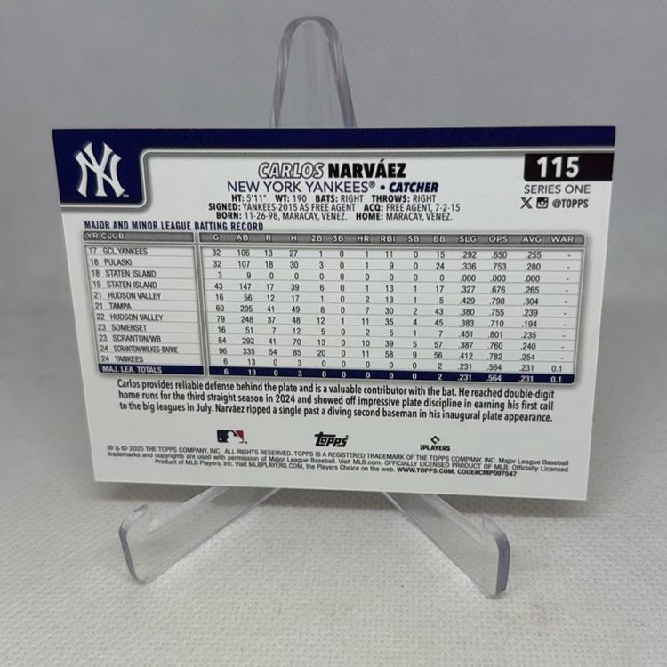Carlos Narvaez 2025 Topps Palm Trees Border New York Yankees RC #115