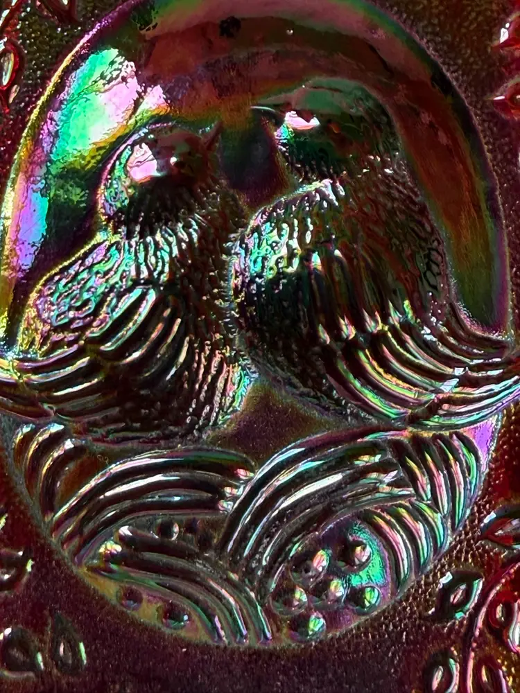 RED FENTON CARNIVAL GLASS LOVE BIRDS PAPERWEIGHT