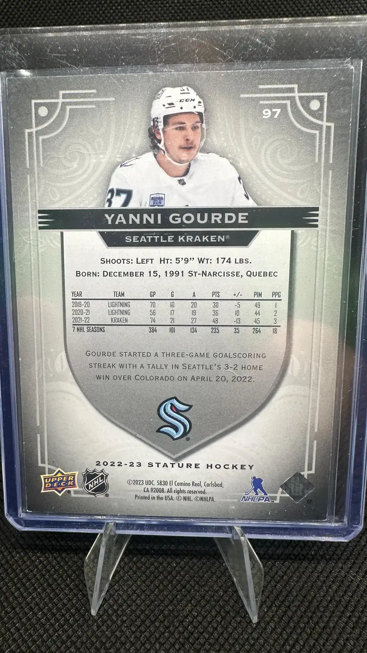 2022-23 Upper Deck Stature Yanni Gourde Seattle Kraken #97 Photo Variant 97/99
