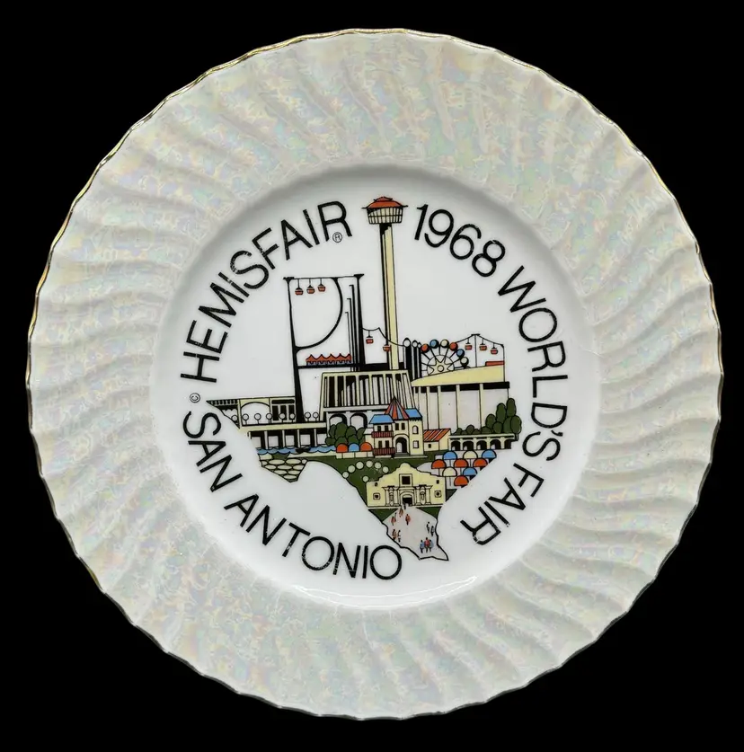 Vintage Porcelain Souvenir Plate San Antonio Texas Worlds Fair Hemisfair 10.25β