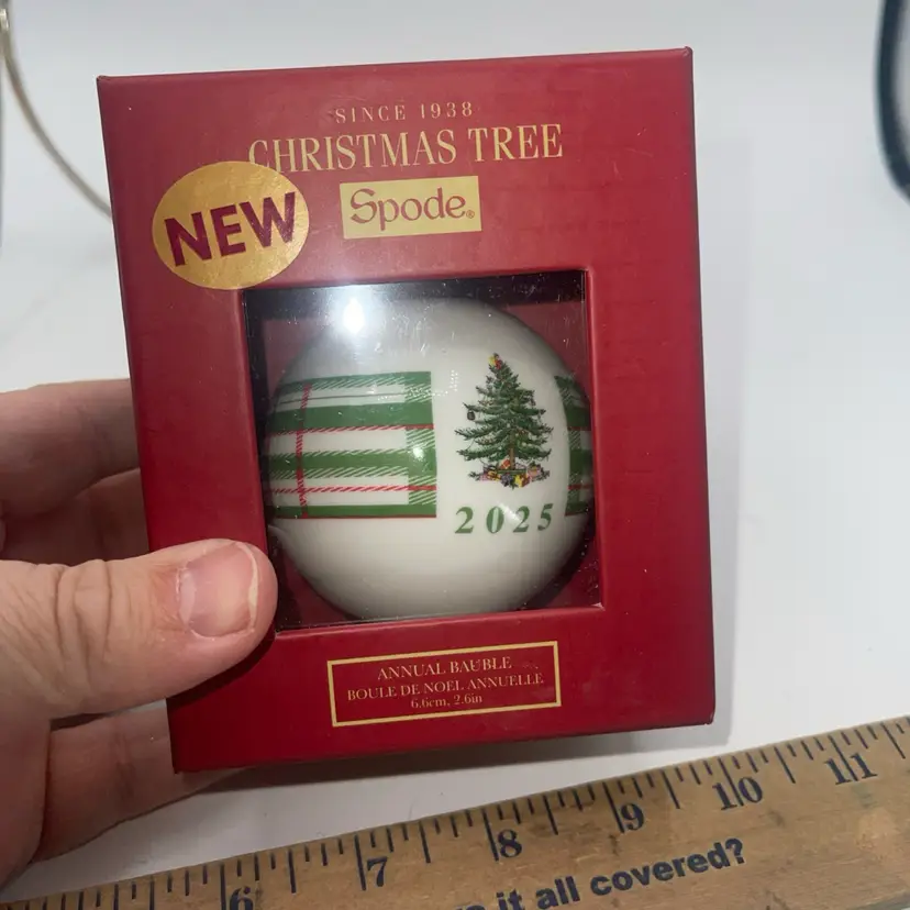 SPODE Annual Christmas Tree Bauble 2025 Round Plaid Ornament NIB