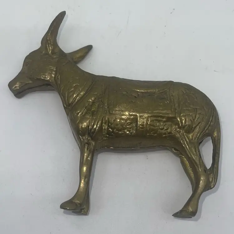 #1827 vintage brass donkey figurine, ideal for a nativity scene display.