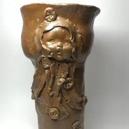 Large Handmade Art Pottery Vase Dark Brown Newborn Baby's Face Weirdo Unsigned Grotesque