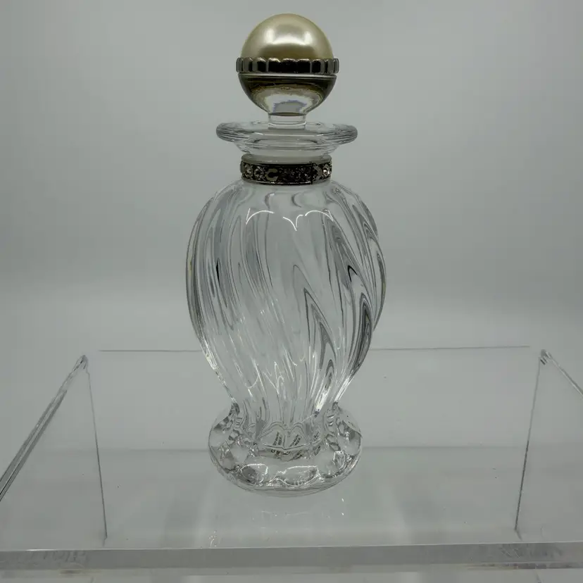 Czech Republic Art Glass Perfume Bottle Faux Pearl Topper 5"