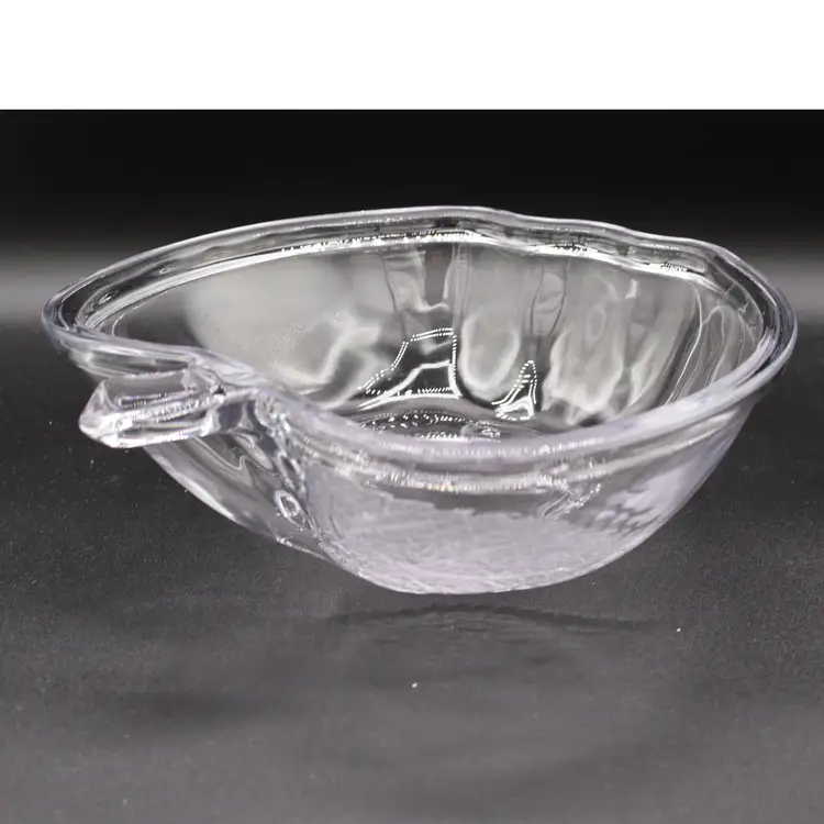 Apple Shaped Bowl Clear Glass Textured Leaf 9” L x 9”W X 3” D