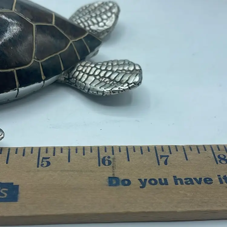 Sea Turtle Figurine Faux Stone Shell Silver Resin Head and Legs 7”