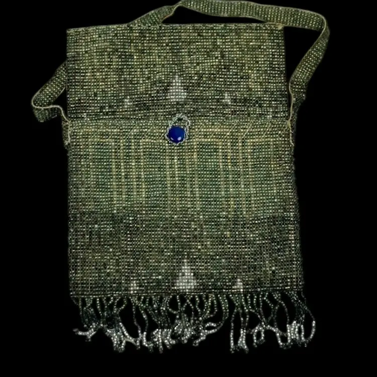 Micro Beaded French Steel Beaded Art Deco Coin Purse fold over flap**Free Shipping**