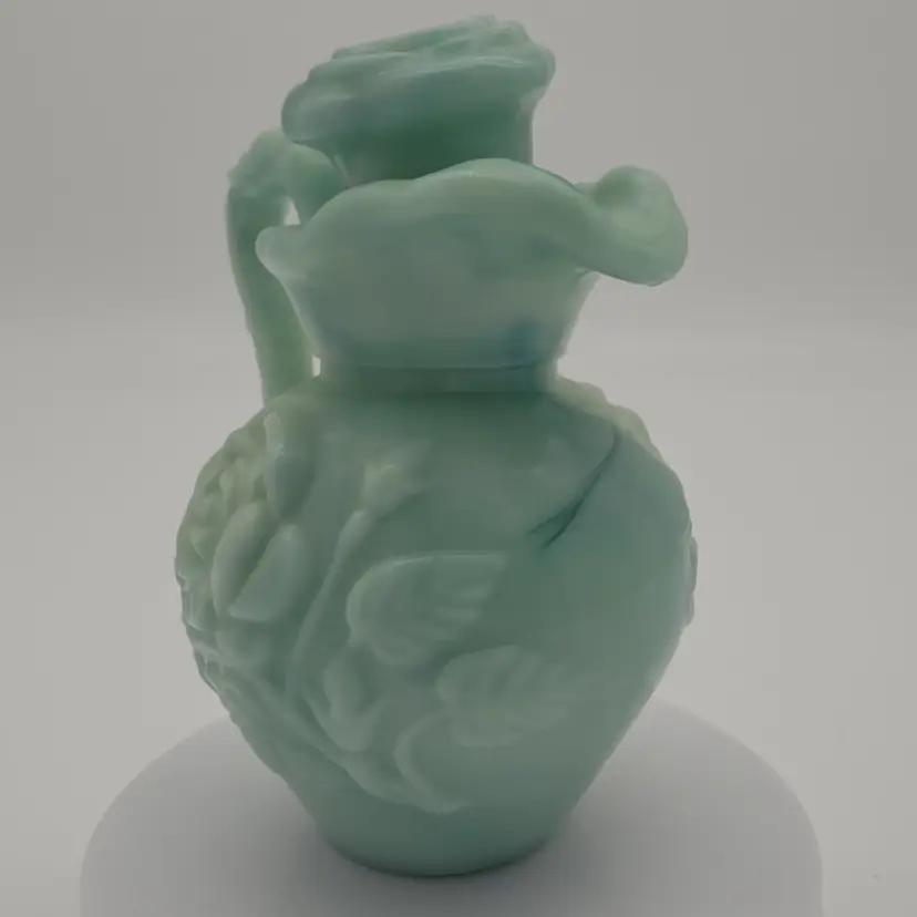 *READ* Avon Victoriana Aqua Slag Glass Pitcher & Bowl | Original Box | Embossed Rose Design