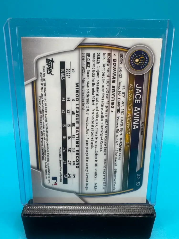 Jace Avina 1st Bowman Chrome Lunar Glow Refractor Milwaukee Brewers