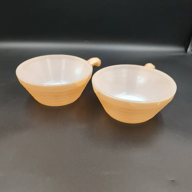 Vtg Fire King Peach luster Soup Bowls