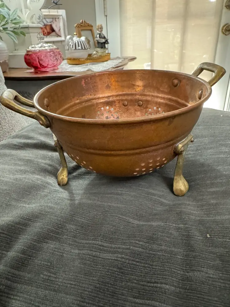 Vintage Copper Colander With Brass Feet