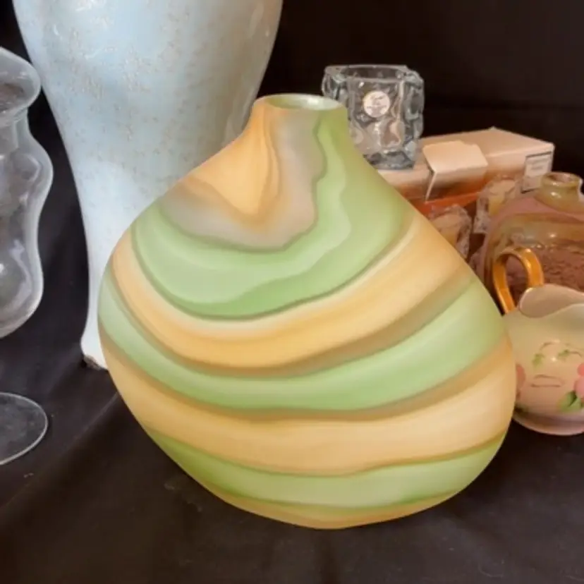 Tan Green Ebb And Flow Satin Glass Vase