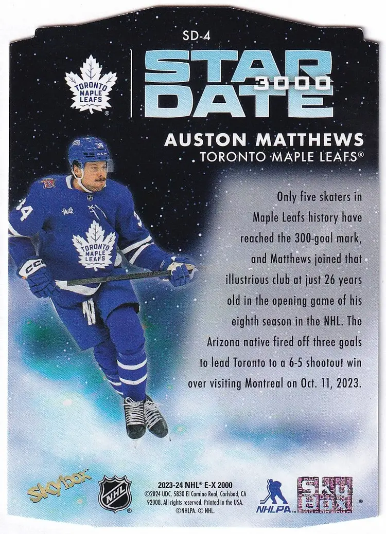 2023-24 E-X2000 Star Date 3000 #SD4 Auston Matthews Toronto Maple Leafs Hockey Card