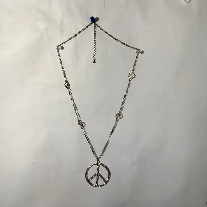 MVintage Aluminum Peace Sign Necklace 17.5” Long