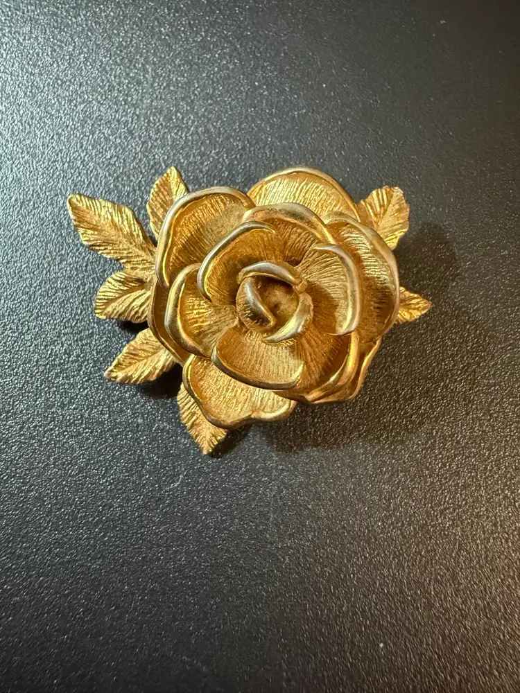 Sara Cov Gold Tone Rose Brooch