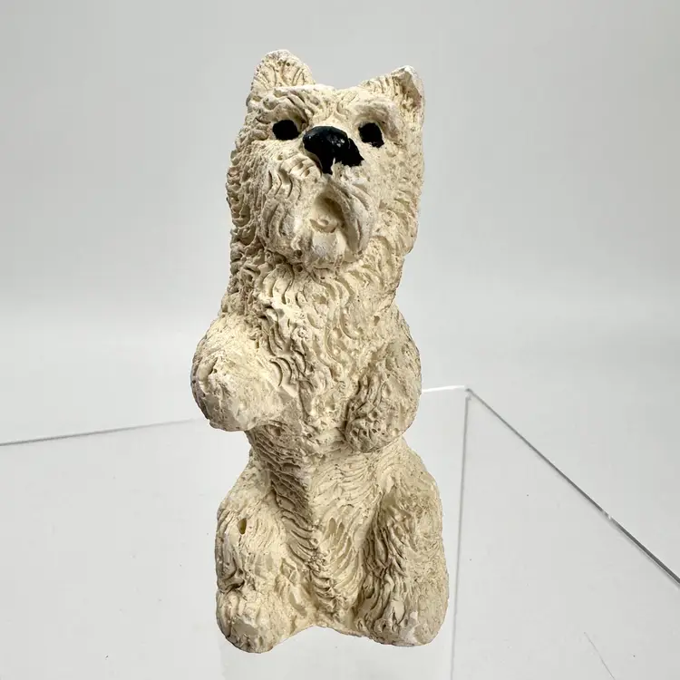 Vintage Standing White Terrier Dog Figurine Carved from Soft Stone