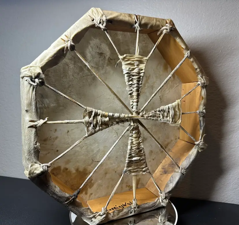 Native Drum Made And Signed By Running Wolf Of The Arapahoe - Wyoming Elk Hide
