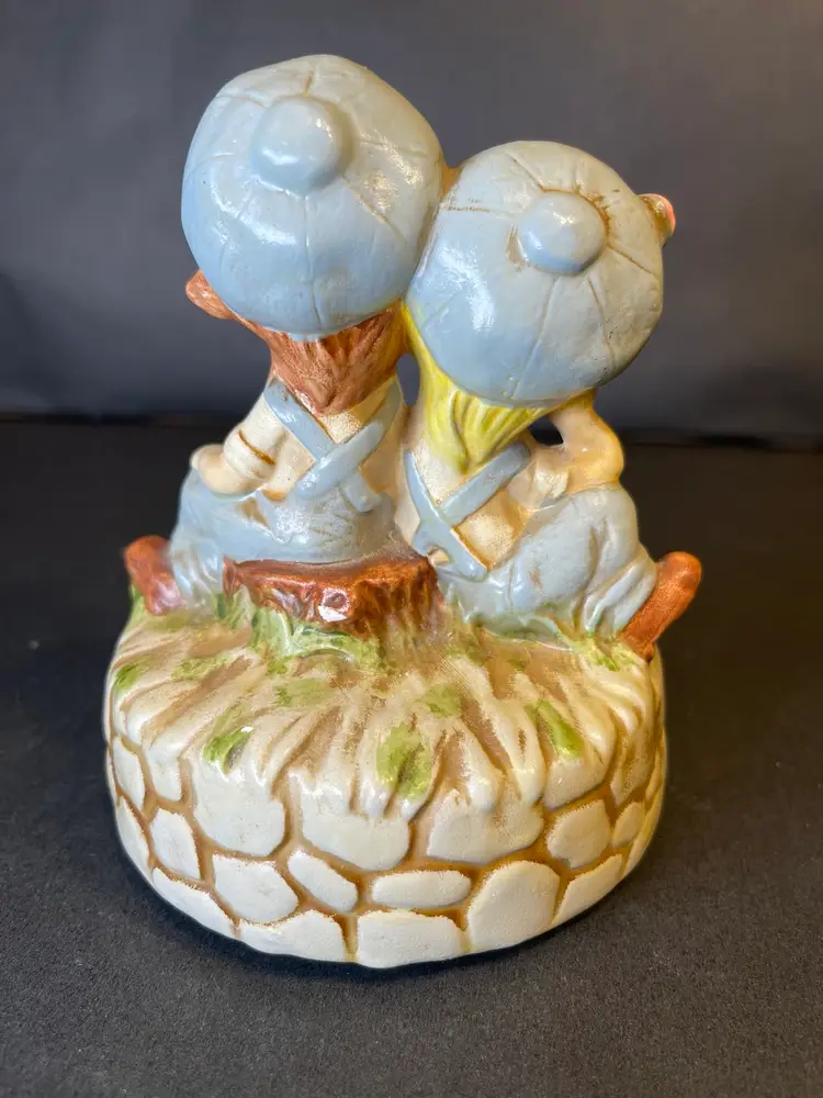 Vtg Sears & Roebuck Music Box Children in Jeans Plays Somewhere My Love