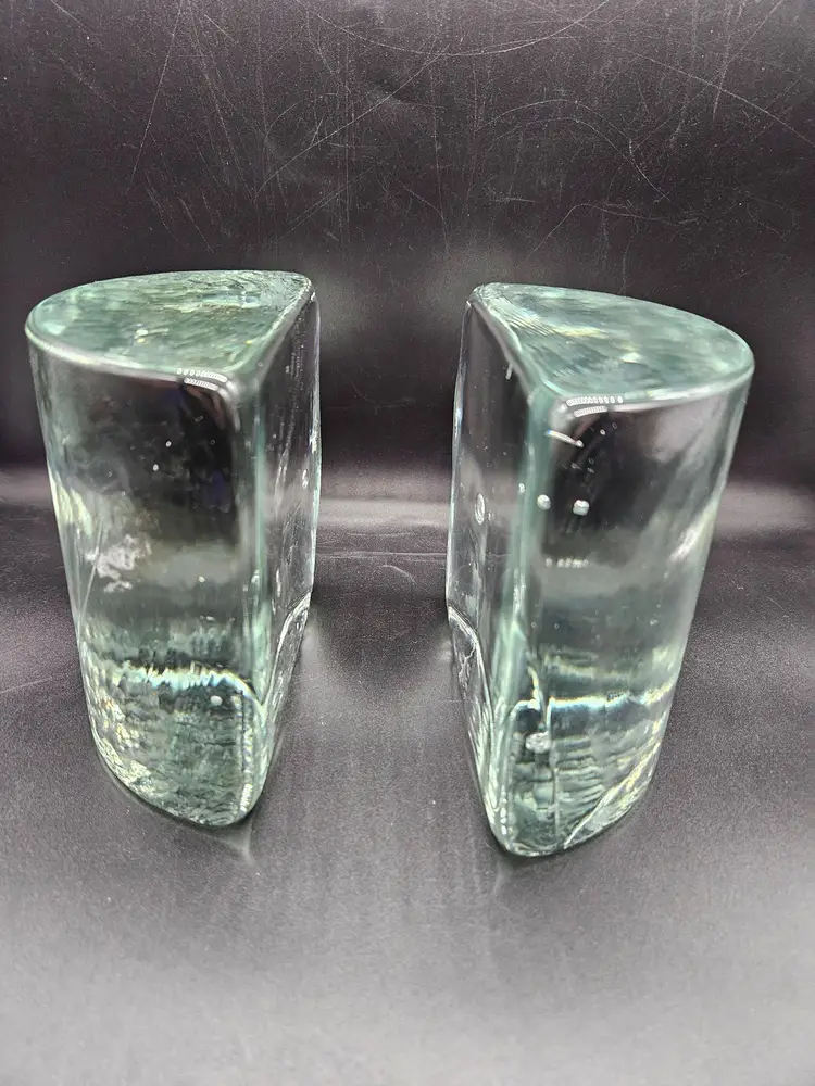 Blenko Half Moon Glass Bookends Clear Designed By Wayne Husted 1953-1963