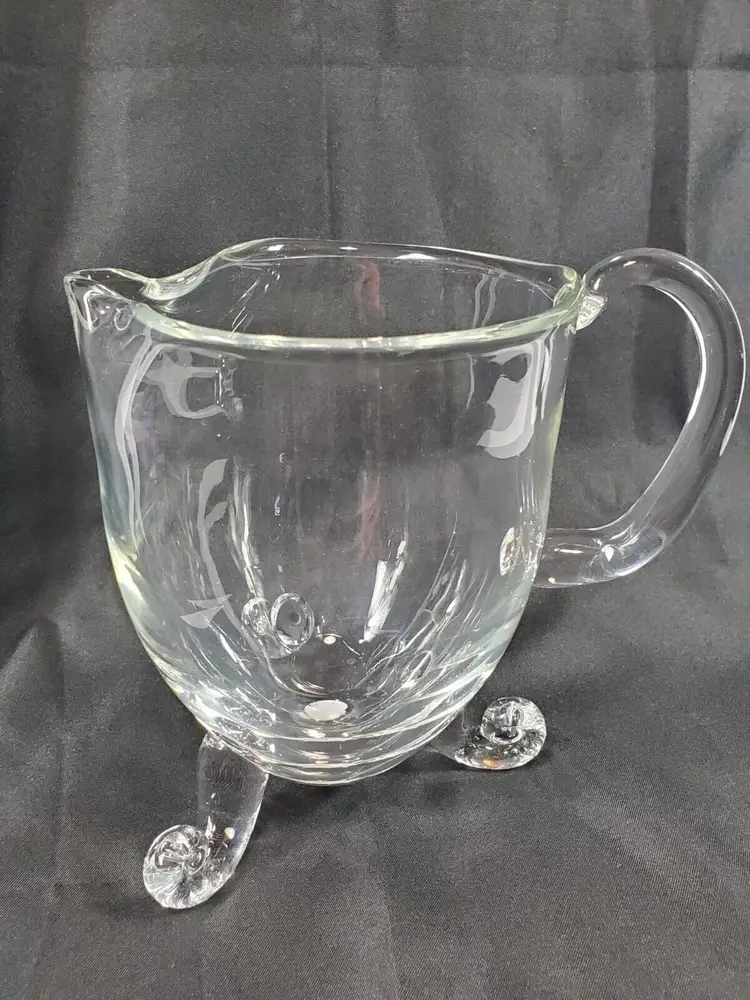 Crystal Clear Industries Vintage Round Footed Glass Pitcher W/ Applied Handle