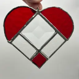 Stained Glass Red Clear Heart Sun-catcher Ornament Window Decor