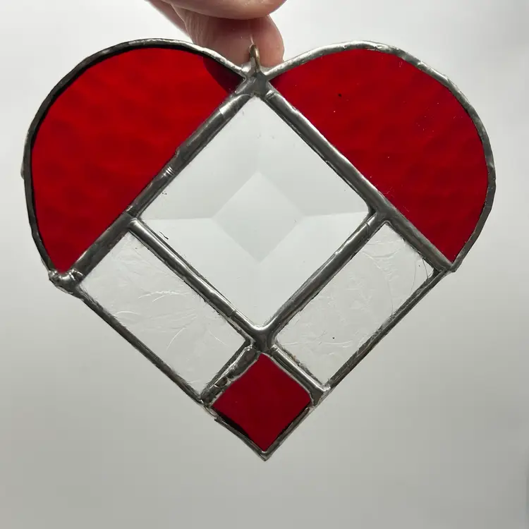 Stained Glass Red Clear Heart Sun-catcher Ornament Window Decor