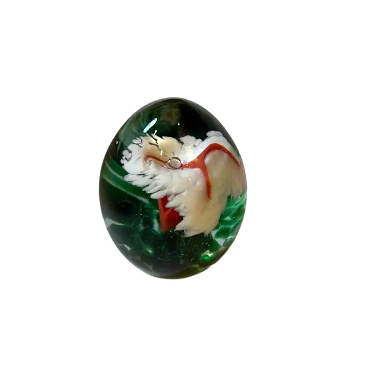 Petite Peacock Glassworks Stamped Christmas In Bloom Art Glass Egg - Vintage  & Adorable! - 2.25”