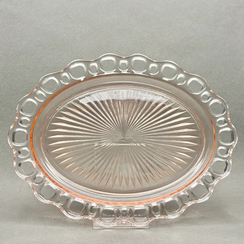 Vintage Pink Anchor Hocking “Old Colony” Lace Edge Depression Glass Serving Platter