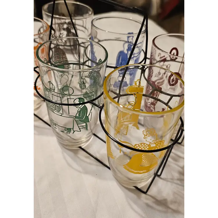 Mid-Century Modern Silhouette Glass Set with Carrier