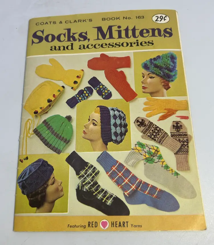 Vintage Coats & Clark's Book No. 163 Socks, Mittens and Accessories Knitting Craft Book 1965
