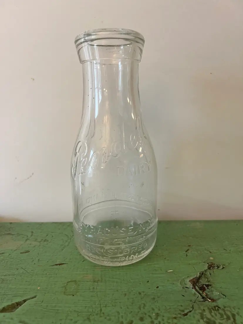 Pendell Dairy Vintage Glass Milk Bottle. Retro Farmhouse Decor 1 Pint Syracuse New York