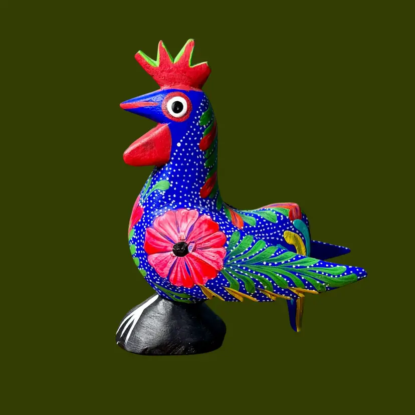 4” Vintage Handcrafted Rooster Folk Art MEXICO, Hand Carved & Painted, Neon READ