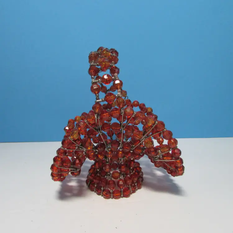 vintage amber beaded safety pin basket with handle Easter fall decor 6"