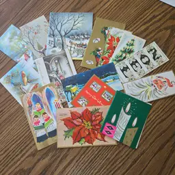 1970s - 15 Used Christmas greeting cards - all with gold trim - Crafts