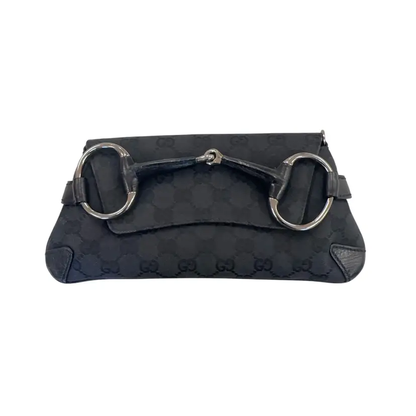Gucci Horsebit Black Canvas Shoulder Bag