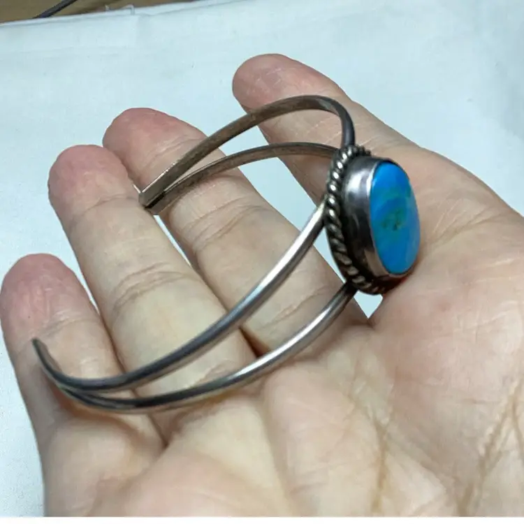 Vintage Sterling Silver Native American Navajo Turquoise Cuff Bracelet