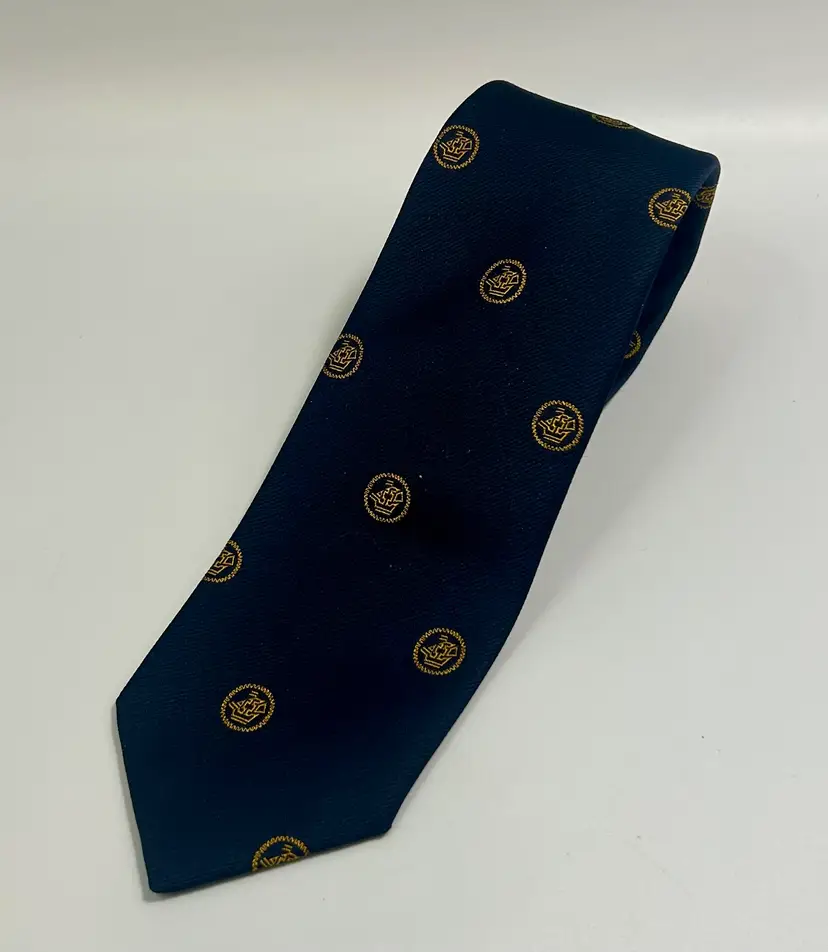 Vintage The President Navy Blue Yellow Ship Design Silk Blend Tie 57" x 3"