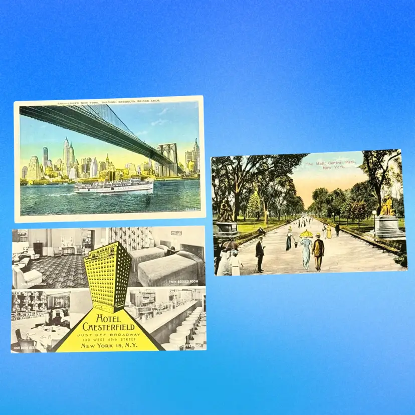 #3 NYC Lot/3 Vintage Travel Souvenir Advertising Postcards, Unused