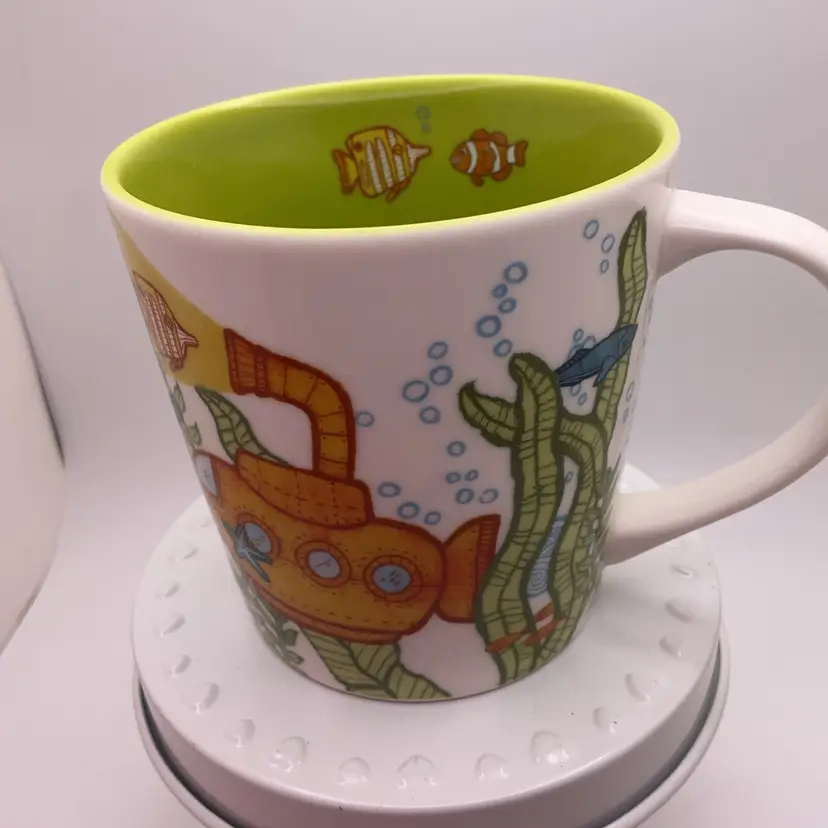 POW4 Starbucks Mug Child's? Sea Life Whale Turtle Crab Fish Submarine 10 OZ