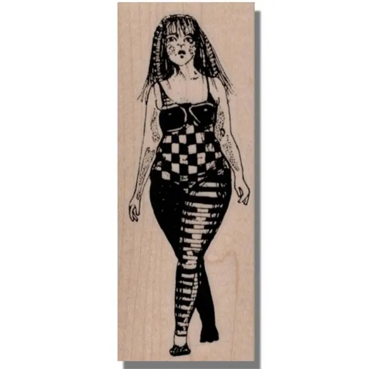 Whimsical Art Lady Walking Rubber Stamp