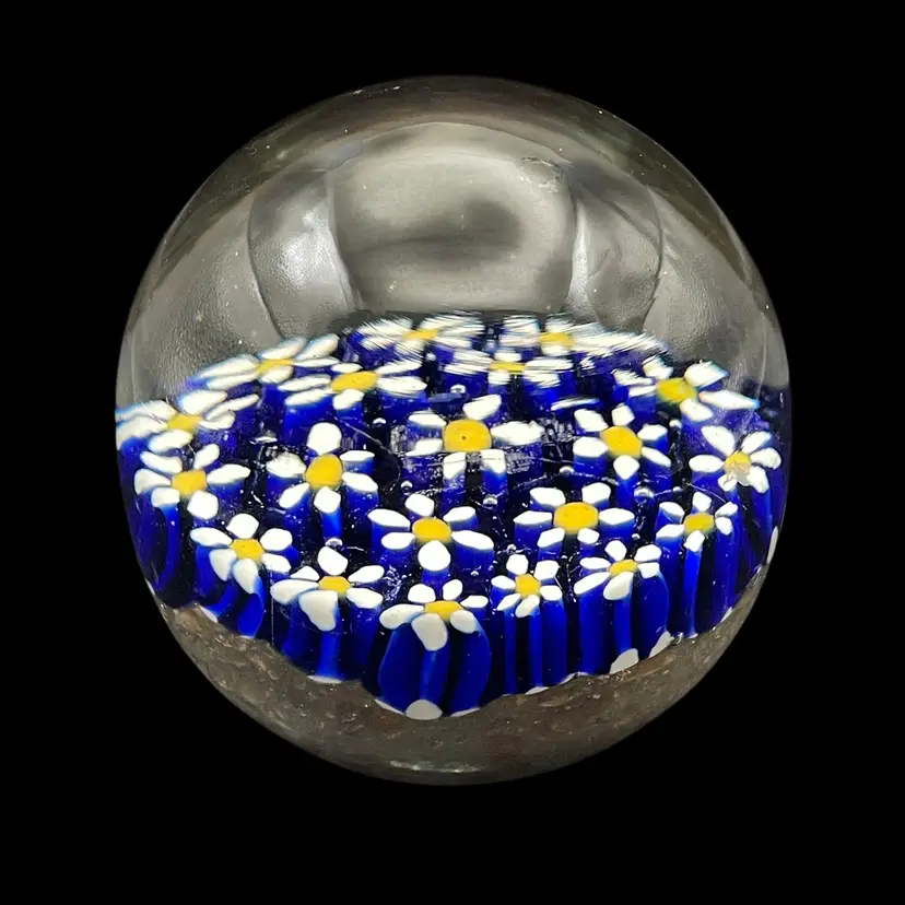 Murano Art Glass Handmade Paperweight Blue Daisy Canes ALT or 3 Fiori Furnace