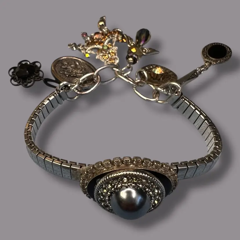 Vintage Watch Band Bracelet With Charms Handmade 7β To 9β Stretch