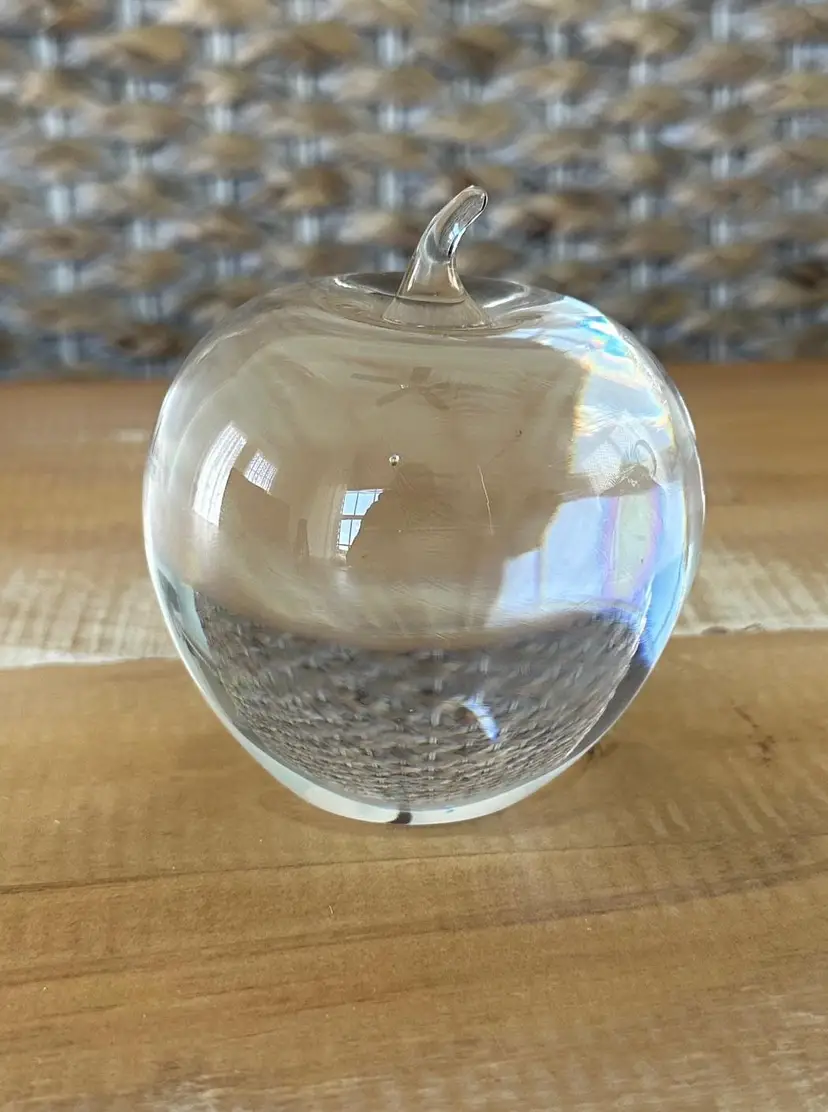Vintage Signed RCG Brazil Clear Glass Apple Crystal Paperweight 3.5” Tall