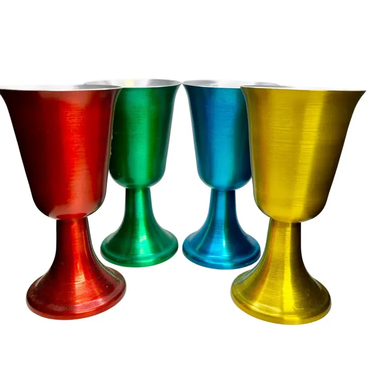 Vintage Spun Aluminum Rainbow Colored Footed Cups Goblets Set Of 4 6.25"